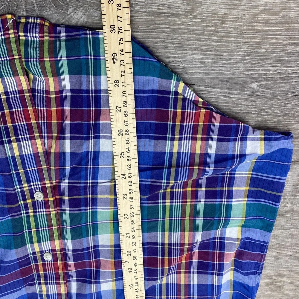 Ralph Lauren Shirt Mens Large Blue Plaid Long Sleeve Button Front Classic‎ Fit